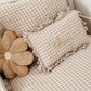 Housse de couette & coussin Vichy beige & pilou + coussin fleur